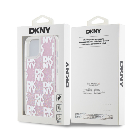 DKNY Liquid Glitter Checkered Pattern Zadní Kryt pro iPhone 15 Pink, DKHCP15SLCPEPP