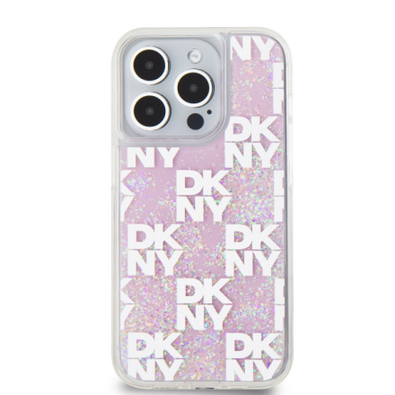 DKNY Liquid Glitter Checkered Pattern Zadní Kryt pro iPhone 15 Pro Pink, DKHCP15LLCPEPP