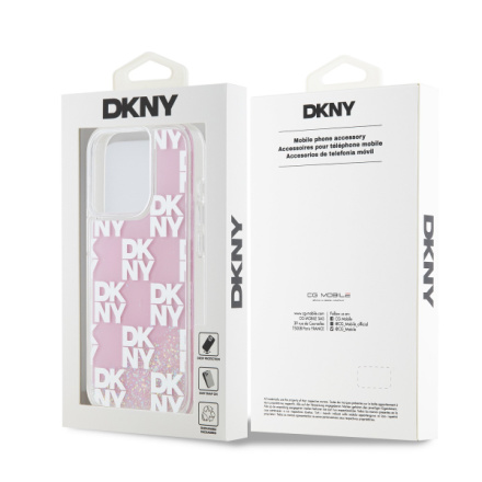 DKNY Liquid Glitter Checkered Pattern Zadní Kryt pro iPhone 15 Pro Pink, DKHCP15LLCPEPP