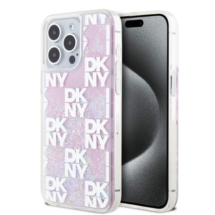 DKNY Liquid Glitter Checkered Pattern Zadní Kryt pro iPhone 15 Pro Max Pink, DKHCP15XLCPEPP