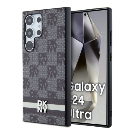 DKNY PU Leather Checkered Pattern and Stripe Zadní Kryt pro Samsung Galaxy S24 Ultra Black, DKHCS24LPCPTSSK