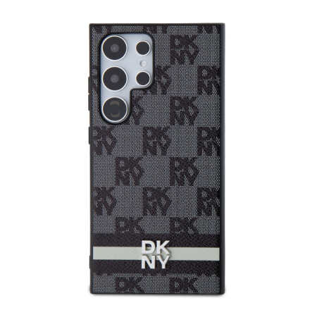 DKNY PU Leather Checkered Pattern and Stripe Zadní Kryt pro Samsung Galaxy S24 Ultra Black, DKHCS24LPCPTSSK