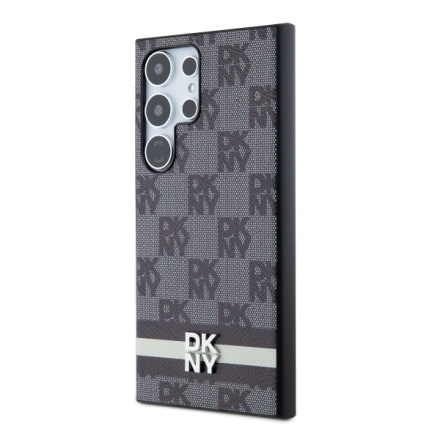 DKNY PU Leather Checkered Pattern and Stripe Zadní Kryt pro Samsung Galaxy S24 Ultra Black, DKHCS24LPCPTSSK