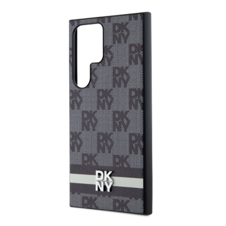 DKNY PU Leather Checkered Pattern and Stripe Zadní Kryt pro Samsung Galaxy S24 Ultra Black, DKHCS24LPCPTSSK