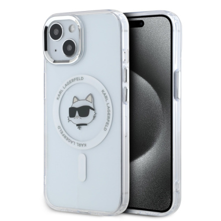 Karl Lagerfeld IML Choupette Head Metal Frame MagSafe Zadní Kryt pro iPhone 15 Transparent, KLHMP15SHLSCHH