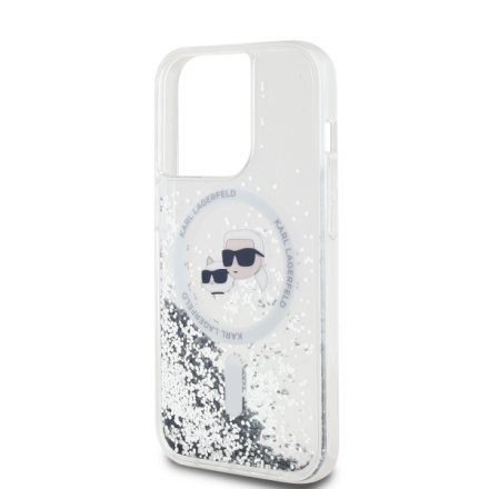 Karl Lagerfeld Liquid Glitter Karl and Choupette Heads MagSafe Zadní Kryt pro iPhone 13 Pro Transparent, KLHMP13LLGKCSGH