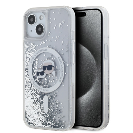 Karl Lagerfeld Liquid Glitter Karl and Choupette Heads MagSafe Zadní Kryt pro iPhone 15 Transparent, KLHMP15SLGKCSGH