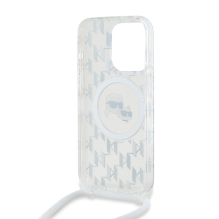 Karl Lagerfeld IML Monogram Crossbody K&CH Heads MagSafe Zadní Kryt pro iPhone 15 Pro Transparent, KLHMP15LHCKCKLCT