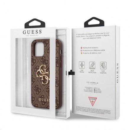 Guess PU 4G Metal Logo Zadní Kryt pro iPhone 12/12 Pro Brown, GUHCP12M4GMGBR