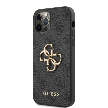 Guess PU 4G Metal Logo Zadní Kryt pro iPhone 12/12 Pro Grey, GUHCP12M4GMGGR