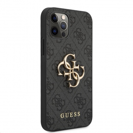 Guess PU 4G Metal Logo Zadní Kryt pro iPhone 12 Pro Max Grey, GUHCP12L4GMGGR