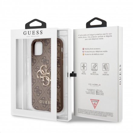 Guess PU 4G Metal Logo Zadní Kryt pro iPhone 11 Brown, GUHCN614GMGBR