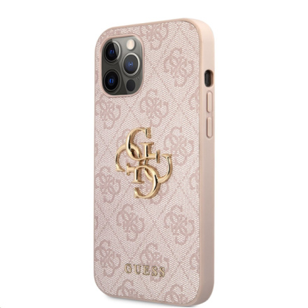 Guess PU 4G Metal Logo Zadní Kryt pro iPhone 12/12 Pro Pink, GUHCP12M4GMGPI