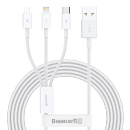 Baseus  Superior Fast Charging Datový Kabel 3v1 USB-C, Lightning, MicroUSB 1.5m White, CAMLTYS-02