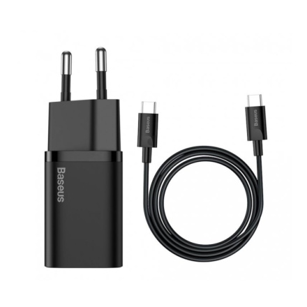 Baseus  Super Si Quick Nabíječka USB-C 25W + Datový Kabel USB-C  to USB-C 1m Black, TZCCSUP-L01