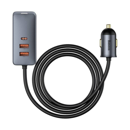 Baseus  Rychlá Nabíječka do Auta s Prodlužovacím Kabelem 120W 2x USB + 2x USB-C Gray, CCBT-A0G