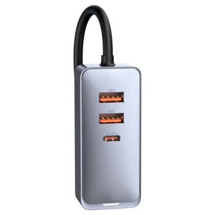 Baseus  Rychlá Nabíječka do Auta s Prodlužovacím Kabelem 120W 2x USB + 2x USB-C Gray, CCBT-A0G