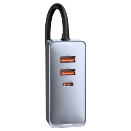 Baseus  Rychlá Nabíječka do Auta s Prodlužovacím Kabelem 120W 3x USB +1xUSB-C Gray, CCBT-B0G