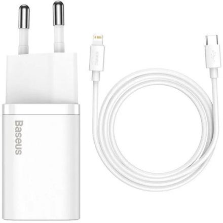 Baseus  Super Si Quick Nabíječka USB-C 20W + Simple Wisdom Data Kabel USB-C to iP 1m White, TZCCSUP-B02