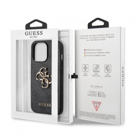 Guess PU 4G Metal Logo Zadní Kryt pro iPhone 13 Pro Max Grey, GUHCP13X4GMGGR