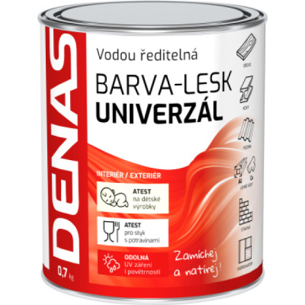 DENAS UNIVERZÁL-LESK vrchní barva na dřevo, kov a beton, 0199 černá, 700 g