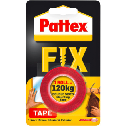 Pattex Fix oboustranná extra silná lepicí montážní páska, nosnost 120 kg, 1,5 m × 19 mm