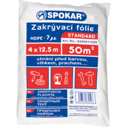 Spokar Standard zakrývací fólie na malování, 7 µ, 50 m², 4 × 12,5 m