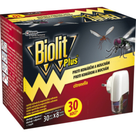 Biolit Plus Elektrický odpařovač s vůní citronelly proti komárům a mouchám, 30 nocí + náplň 31 ml
