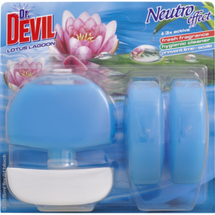 Dr. Devil 3v1 Lotus Lagoon tekutý WC blok, košíček + náplň 3× 55 ml