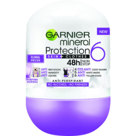 Garnier Mineral Protection 6 Floral kuličkový antiperspirant, 50 ml