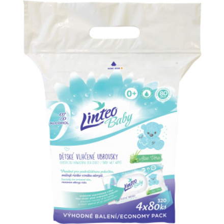 Linteo Baby Aloe Vera vlhčené ubrousky, 4 × 80 ks