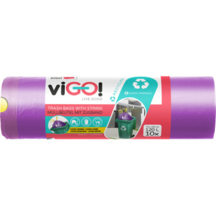 viGO pytle na odpad zatahovací, 27 µ, 70 × 100 cm, 120 l, 10 ks