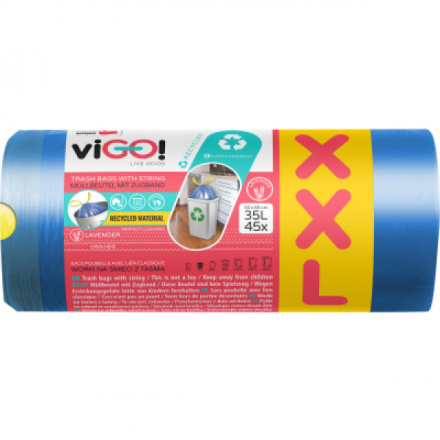 viGO pytle na odpad, zatahovací, 22 µ, 50 × 65 cm, 35 l, 45 ks