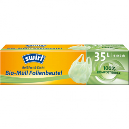 Swirl BIO kompostovatelné pytle s uchy 35 l, 54 × 70 cm, 22 µ, 6 ks