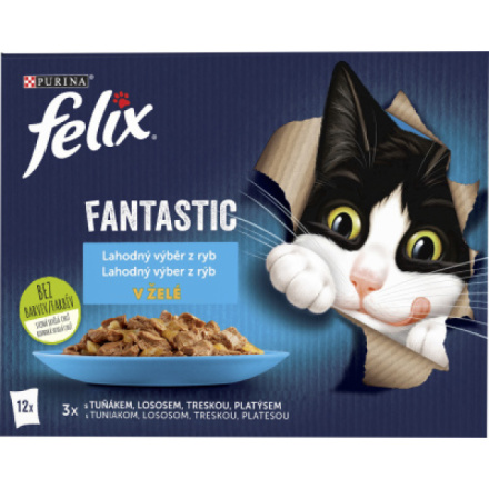 Felix Fantastic kapsičky pro kočky s lososem, platýsem, tuňákem a treskou, 12 × 85 g