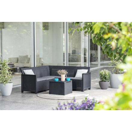 Zahradní nábytek Keter Elodie 5místný set s úložným stolem grafitový, 254097