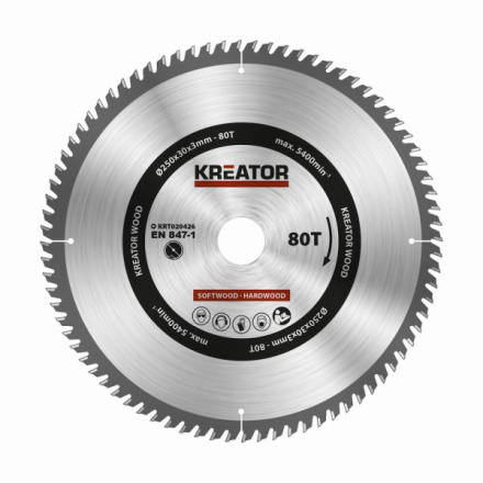 Pilový kotouč Kreator KRT020426 na dřevo 250mm, 80T, KRT020426