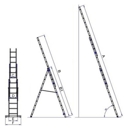 Žebřík G21 třídílný 5,9m, 3x9 příček, GA-H-3x9