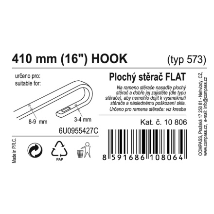 Stěrač FLAT BULK (HOOK) 16"/410mm, 10806