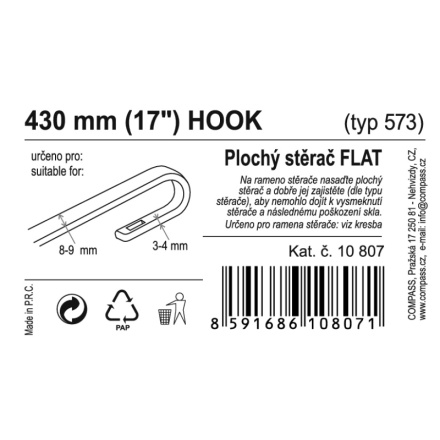 Stěrač FLAT BULK (HOOK) 17"/430mm, 10807