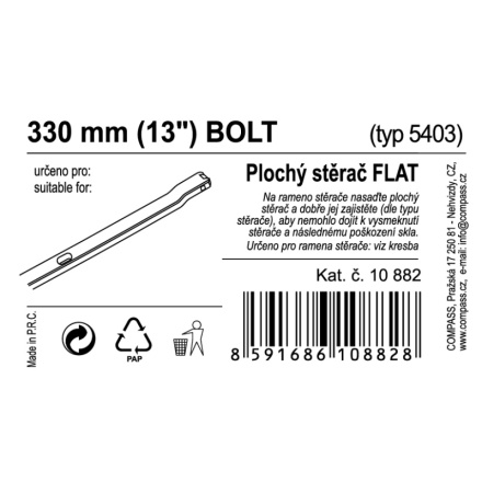 Stěrač FLAT BULK (BOLT) 13"/330mm, 10882