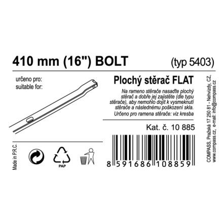 Stěrač FLAT BULK (BOLT) 16"/410mm, 10885