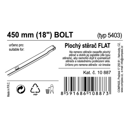 Stěrač FLAT BULK (BOLT) 18"/450mm, 10887