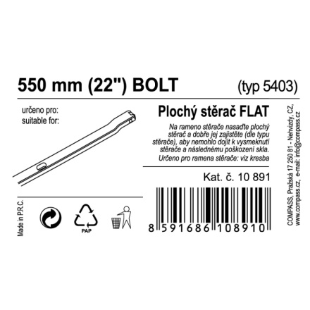 Stěrač FLAT BULK (BOLT) 22"/550mm, 10891