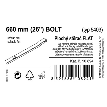 Stěrač FLAT BULK (BOLT) 26"/660mm, 10894