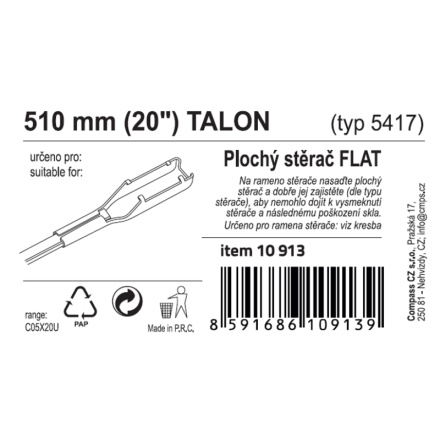 Stěrač FLAT BULK (TALON) 20"/510mm, 10913