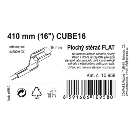 Stěrač FLAT BULK (CUBE16) 16"/410mm, 10958