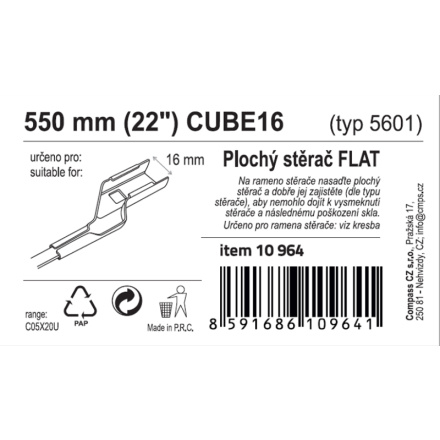 Stěrač FLAT BULK (CUBE16) 22"/550mm, 10964