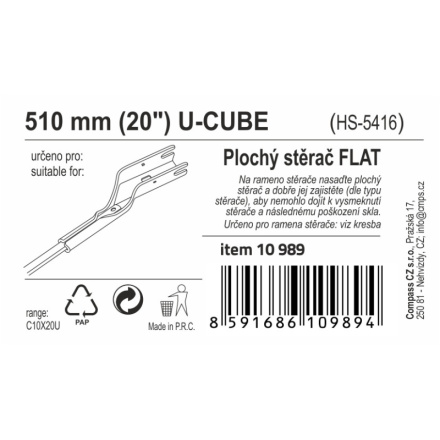 Stěrač FLAT BULK (U-CUBE) 20"/510mm, 10989