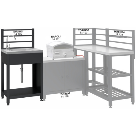 Modul stůl s dřezem TORINO 1 pro venkovní kuchyň 60x47x123cm, 14125